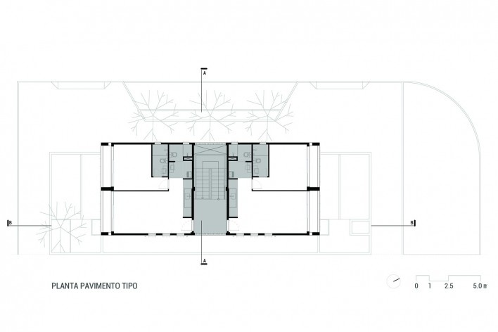 Casas + Edifício Misto MBV2, planta tipo edifício misto, Sobral CE Brasil, 2020. Arquitetos Bruno Braga, Bruno Perdigão, Igor Ribeiro e Luiz Cattony / Rede Arquitetos<br />Imagem divulgação  [Rede Arquitetos]