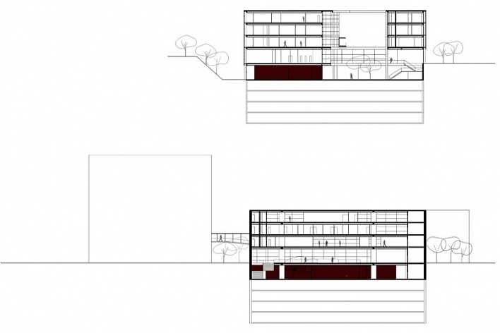 Centro de Referência em Empreendedorismo do Sebrae-MG, cortes, menção honrosa. Arquitetos Danilo Ribeiro Cardoso Terra, Juliana Assali Terra e Pedro Tuma, 2008<br />Desenho escritório 