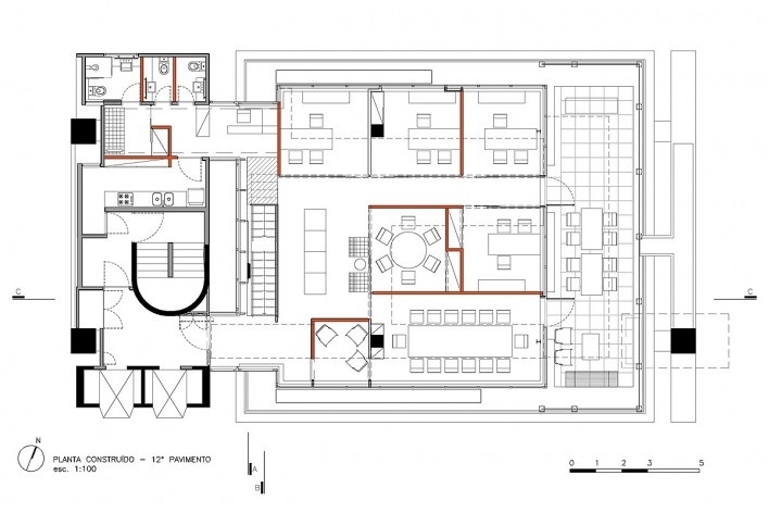 Escritório Guedes Nunes Oliveira Roquim Advogados Associados, planta 12º andar, 2009. Piratininga Arquitetos Associados