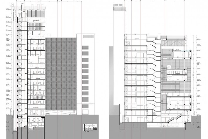 Sesc 24 de Maio, corte C, transversal à rua D. José de Barros; corte D, transversal à rua 24 de Maio, Paulo Mendes da Rocha + MMBB Arquitetos, São Paulo<br />Imagem divulgação 