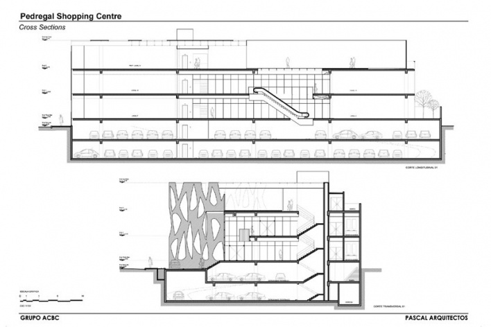 Cortes longitudinal e transversal<br />Desenho do escritório 