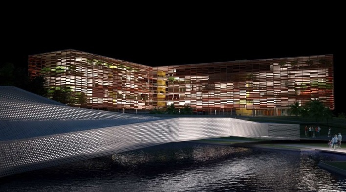 Sistema Fecomércio‐RS, perspectiva externa noturna. Forte, Gimenes & Marcondes Ferraz, menção honrosa, 2011
