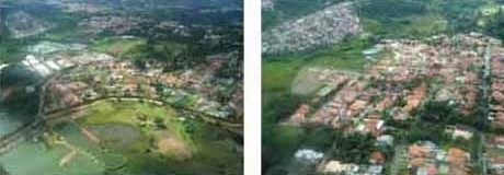 À esquerda, condomínios de alto padrão próximos à várzea; à direita, condomínio de alto padrão próximo à zona de ocupação popular <br />Imagem dos autores do projeto 