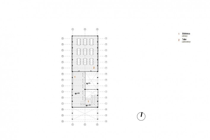 Escuela inicial y primaria Unión Alto Sanibeni, planta nivel 2, Comunidad Nativa Unión Alto Sanibeni, Pangoa, Junin, Perú, 2019. Arquitectos Marta Maccaglia, Raúl Arancibia, Giulia Perri y Susanna Olivieri / Asociación Semillas para el Desarrollo Sostenib<br />Imagén divulgacíon  [Equipo Semillas]