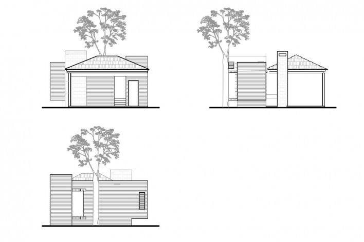 Casa Lutzenberger, elevações do anexo. Reforma Kiefer arquitetos