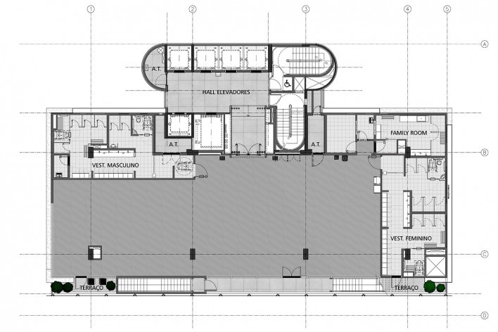 Sesc Avenida Paulista, planta 10º pavimento - atividades esportivas, escritório Königsberger Vannucchi, 2018<br />Imagem divulgação  [Königsberger Vannucchi Arquitetos Associados]
