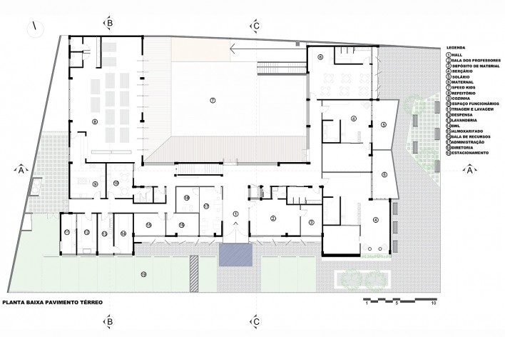Escola Vila Luiza, planta pavimento térreo, Passo Fundo RS, arquiteta Karine Knob
<br />Imagem divulgação  [Karine Knob]