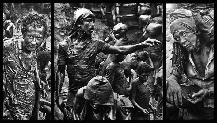 “O inferno de Bosch segundo Sebastião Salgado”, tríptico 10, fragmentos da exposição fotográfica “Gold – Mina de Ouro Serra Pelada”<br />Fotomontagem de Abilio Guerra 