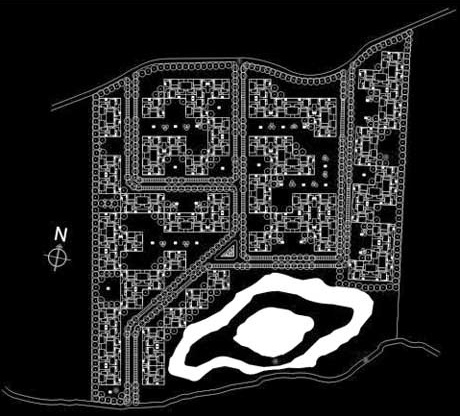 Implantação:1.Estrada do Guandú; 2. As árvores que garantem a manutenção dos espaços de lazer, contemplação e comércio destinados a comunidade; 3. Estrada a ser construída; 4. Local para construção de equipamentos de uso público e comunitário; 5.Quiosque<br />Imagem dos autores do projeto 