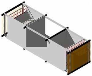 Modelo 3D do sistema construtivo do edifício para alta/media densidade<br />Imagem dos autores do projeto 