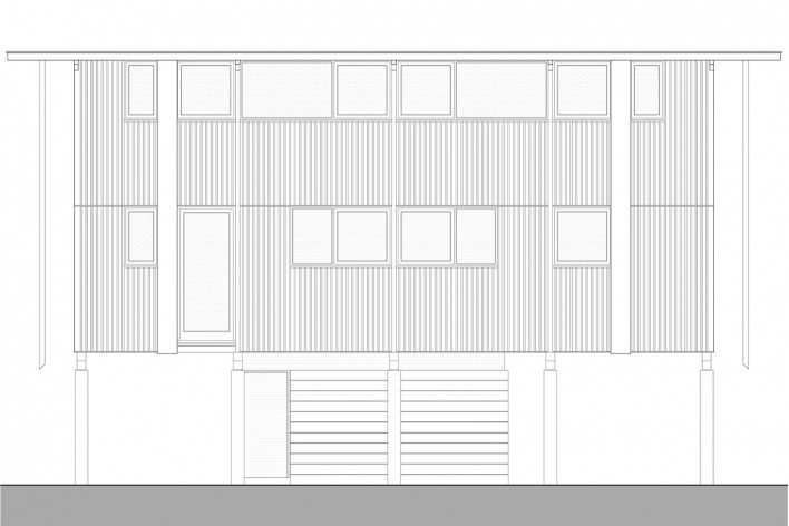 Vila Taguaí, elevação das casas 2, 5 e 7, Carapicuiba SP, 2007-2010. Arquitetos Cristina Xavier (autora), Henrique Fina, Lucia Hashizume e João Xavier (colaboradores)