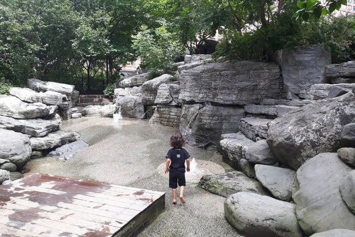 Teardrop Park, mapa com principais pontos de atração do parque, Nova York, 2018<br />Foto Lidiane Espindula 