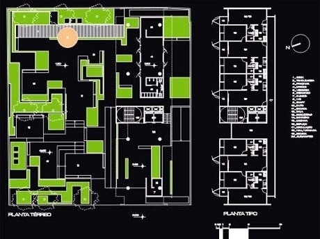Planta nível praça e pavimento tipo<br />Imagem dos autores do projeto 