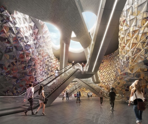 Clichy – Montfermeil Metro Station, internal perspective, Paris, first prize, Miralles Tagliabue EMBT<br />divulgación / divulgation 