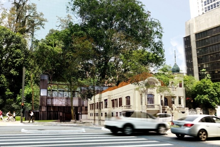 Museu da Diversidade Sexual, edifícios velho e novo, e parque. Hereñú + Ferroni Arquitetos, 2014<br />Imagem divulgação 