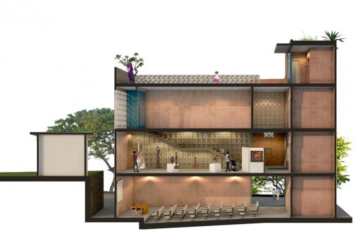 Casa de Òsùmàrè, Memorial, corte, Salvador, 2017. Escritório Brasil Arquitetura<br />Imagem divulgação 