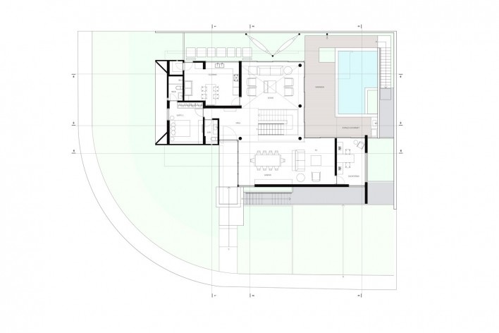 IF House, ground floor plan, Natal RN Brasil, 2018. Architects Márcio Lucena and Kleimer Martins / Martins Lucena Arquitetos<br />Imagem divulgação/ Disclosure image  [Acervo/ Collection Martins Lucena Arquitetos]
