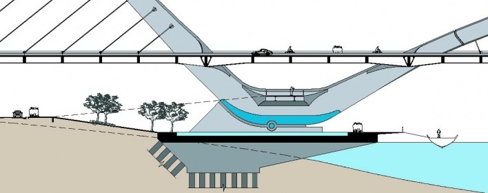 Corte longitudinal - detalhe do apoio Estação Hidroviária<br />Imagem dos autores do projeto 