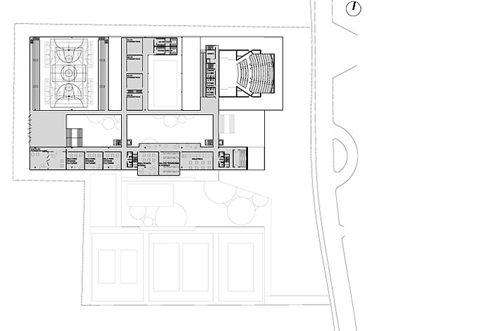 Concurso de Propostas Arquitetônicas para o SESC Guarulhos, planta nível 1000. Escritório Biselli & Katchborian<br />Desenho divulgação 