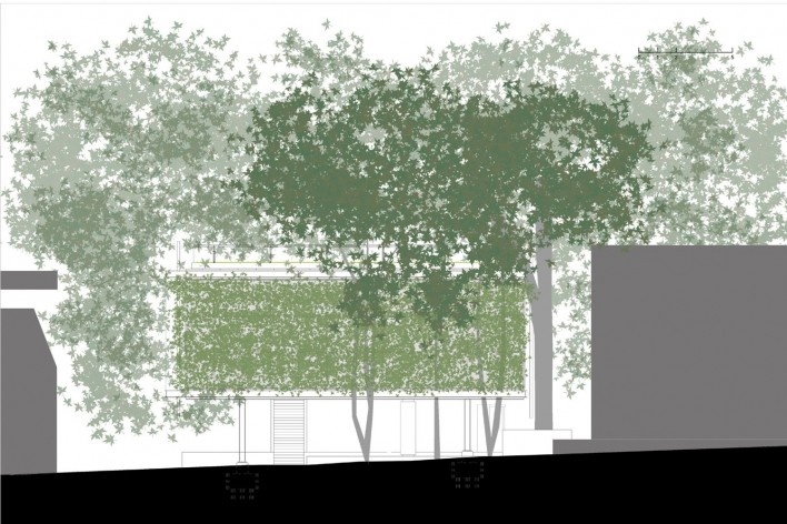 Edifício Beta, elevação, Campus da PUC-Rio, Rio de Janeiro. Arquitetos Marcos Favero, Andres Passaro e Diego Portas
