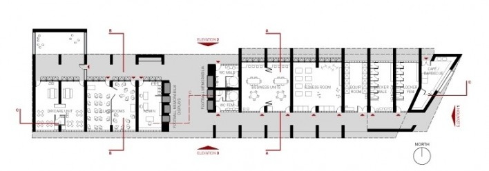 Homeless Center- Crossroads & Edges. Campo Aud. 2010. Planta baixa do centro [equipe premiada]