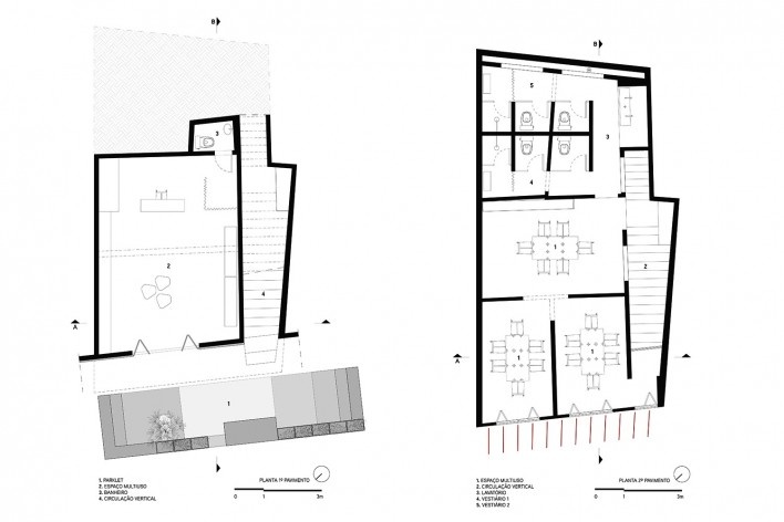 Centro Cultural Lá da Favelinha, plantas primeiro e segundo pavimento, Belo Horizonte MG, 2021. Arquitetos Fernando Maculan e Joana César Magalhães (autores) / Coletivo Levante<br />Imagem divulgação  [Coletivo Levante]