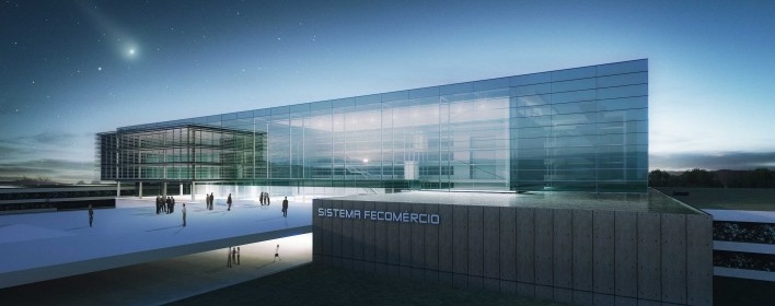 Concurso Sistema Fecomércio‐RS, perspectiva do Centro Administrativo. Gabriel Cruz Grandó e equipe, 2º lugar, 2011