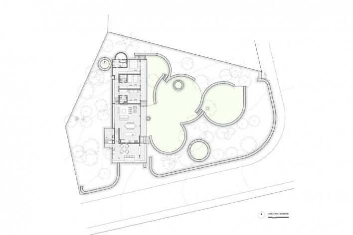 Terraços Circulares House, upper floor plan, Cotia SP, 2020. Architect Denis Joelsons<br />Imagem divulgação/disclosure image/imagen divulgación  [Acervo/collection/colección Denis Joelsons]