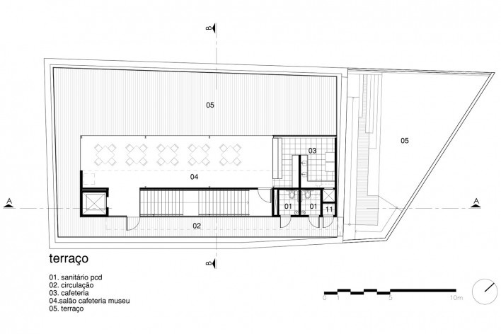 Casa do Carnaval, planta terraço, Salvador. Arquitetos Alexandre Prisco e Nivaldo Andrade<br />Desenho divulgação 