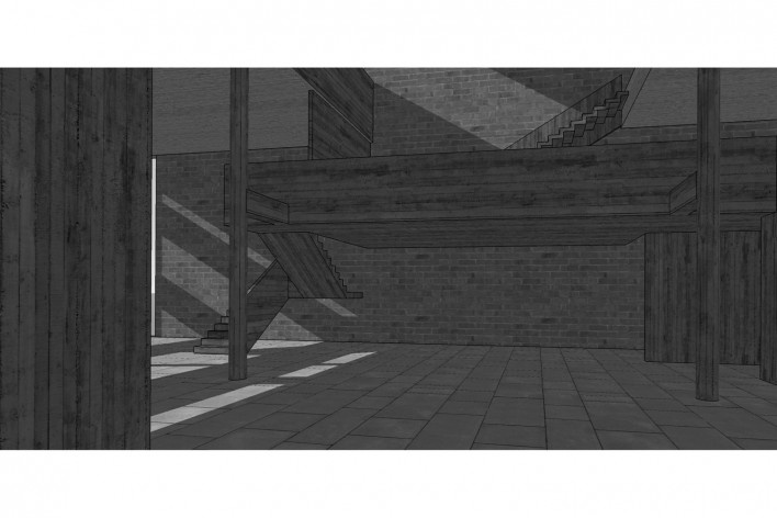 Associação da Indústria Têxtil, vista externa do edifício, Ahmedabad, Gujarat, Índia, 1954. Arquiteto Le Corbusier<br />Elaboração/ Elaboración Edson Mahfuz 