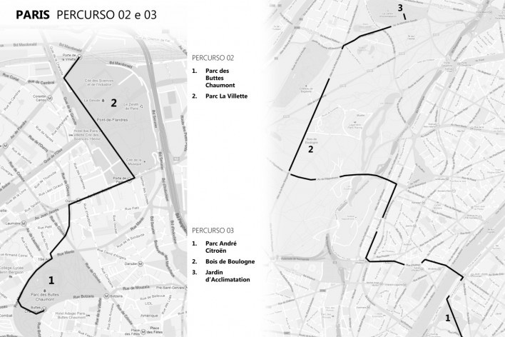 Paris, percursos 2 e 3<br />Mapa de viagem 