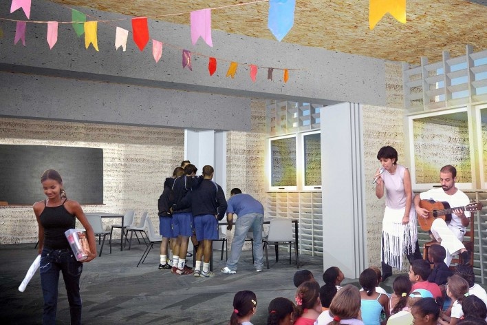 Homeless Center- Crossroads & Edges. Campo Aud. 2010. Vista do interior das salas de aula [equipe premiada]