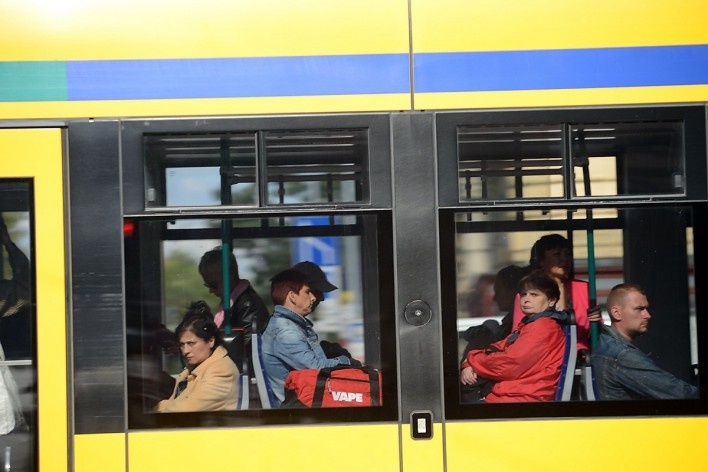 Passageiros em tróleibus no centro urbano<br />Foto Fabio Jose Martins de Lima 