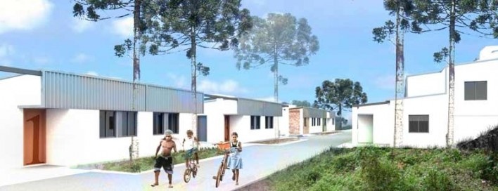 Vista da rua. Concurso Habitação para Todos CDHU.Casas escalonadas-Menção honrosa.<br />Autores do projeto  [escritorio premiado]