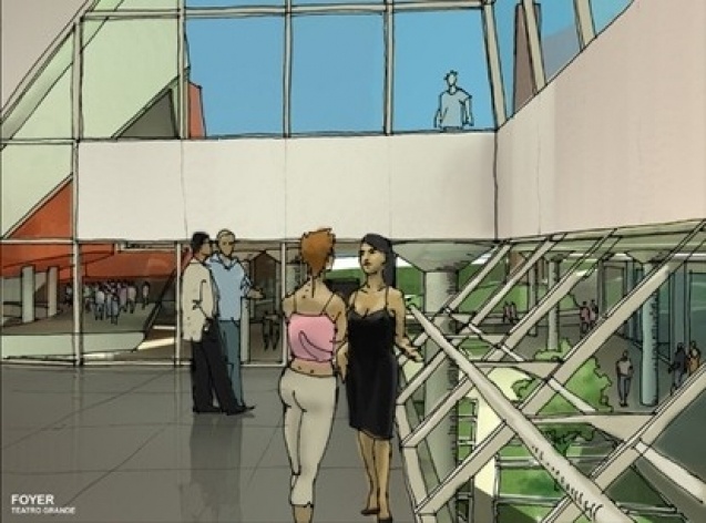 Croqui perspectiva foyer<br />Imagem do autor do projeto 
