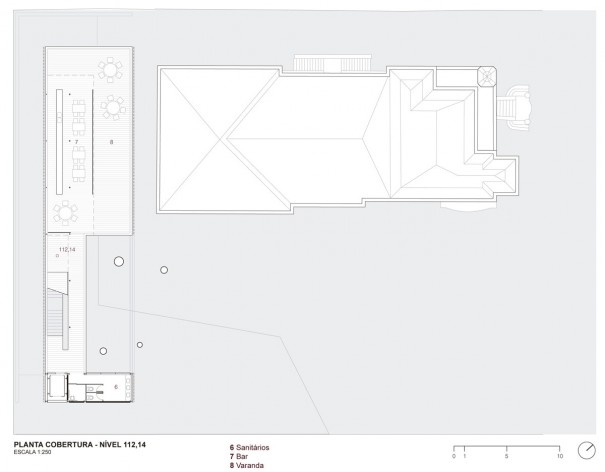 Museu da Diversidade Sexual, planta cobertura, nível 112,14. Hereñú + Ferroni Arquitetos, 2014<br />Imagem divulgação 