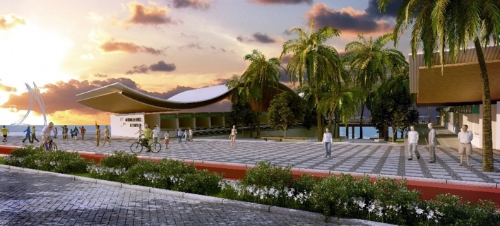 Mercado dos Peixes reforça o uso tradicional deste espaço. Formando uma pequena praça que abre-se para o mar em um deck de madeira elevado. Este será uma praça de alimentação para degustação de frutos do mar