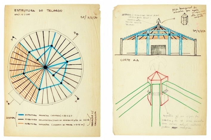 Igreja Espírito Santo do Pinhal, croquis da arquiteta Lina Bo Bardi, Uberlândia, 1976<br />Imagem divulgação  [Instituto Bardi]