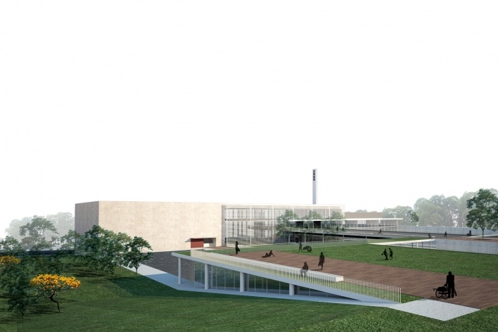 Concurso de Propostas Arquitetônicas para o futuro SESC Guarulhos, 4º lugar. Escritório Libeskind Llovet Arquitetos<br />Desenho do escritório 