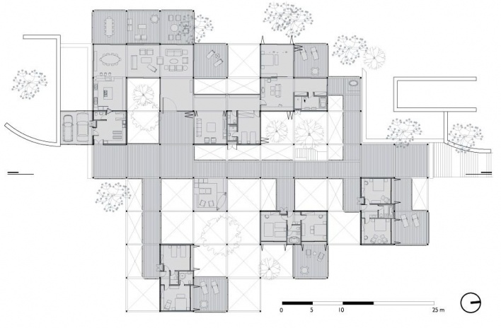 Casa Grelha, planta, Serra da Mantiqueira SP. Forte, Gimenes & Marcondes Ferraz Arquitetos, 2007<br />Desenho escritório 