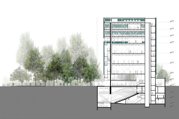 Museu da Diversidade Sexual, corte longitudinal. AUM Arquitetos, 2014<br />Imagem divulgação 