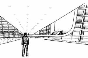 Croqui da marquise e edifícios residenciais<br />Imagem dos autores do projeto 