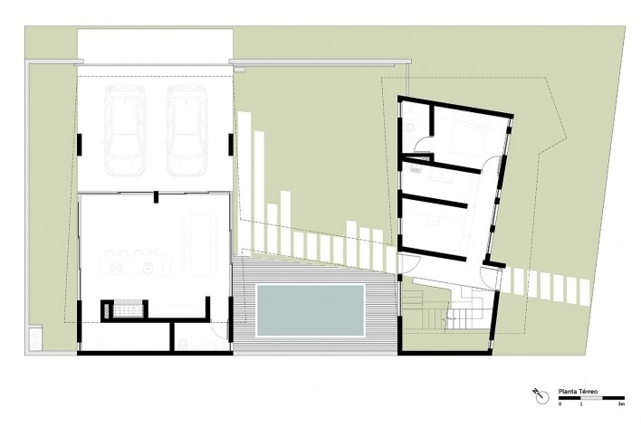 Casa 2V, planta térreo, Porto Alegre RS Brasil, 2013. Arquitetos Diego Brasil e Anderson Calvi / BR3 Arquitetos<br />Imagem divulgação  [BR3 Arquitetos]
