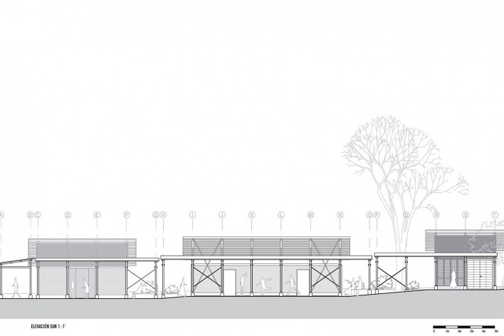 Centro de Cultura y Ecología Quiané, elevacíon sur, Santa Catarina Quiané, Oaxaca, México, 2020. Atarraya Taller de Arquitectura; DesignBuild Studio; Universidad de Ciencias Aplicadas de Múnich; Frente por la Defensa de la Tierra; Comunidad de Santa Catar<br />Imagen divulgación  [Atarraya Taller de Arquitectura]