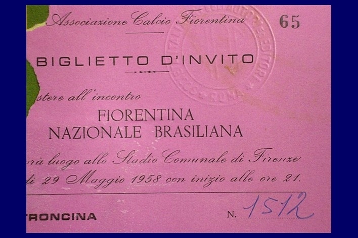 Ingresso do jogo amistoso da Seleção Brasileira versus Fiorentina [Acervo Naydina Aranha de Freitas]