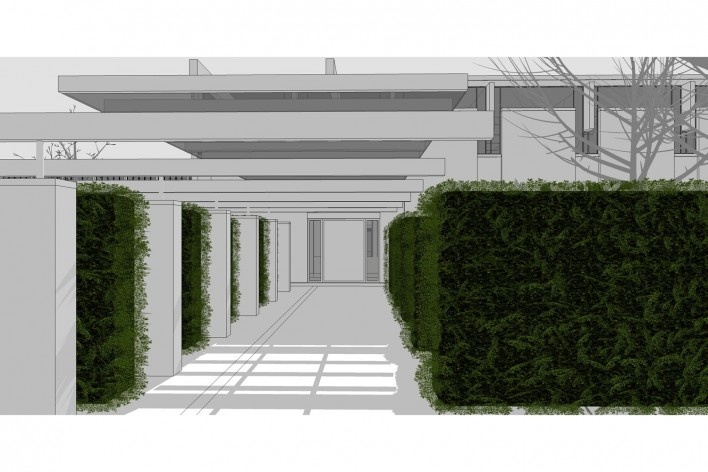 Saint Catherine’s College, corte transversal do refeitório, com sombras, Oxford, Inglaterra, 1959-1964, arquiteto Arne Jacobsen<br />Modelo tridimensional de Edson Mahfuz e Ana Karina Christ 