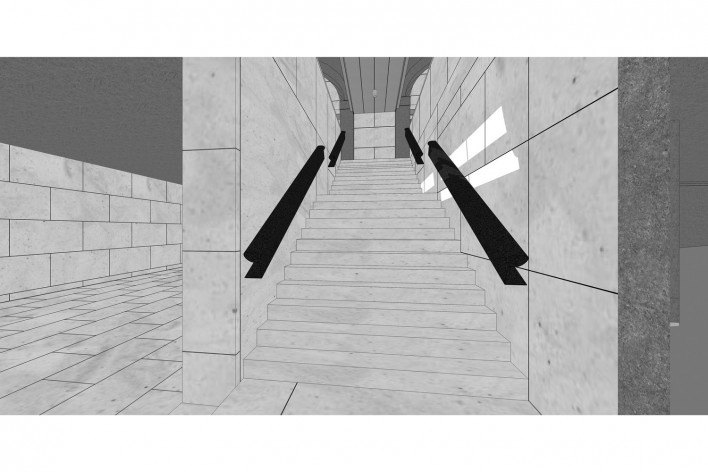 Museu de Arte Kimbell, vista interna, Fort Worth, Texas, EUA, 1972. Arquiteto Louis I. Kahn<br />Modelo tridimensional Miguel Bernardi / Imagem Edson Mahfuz 