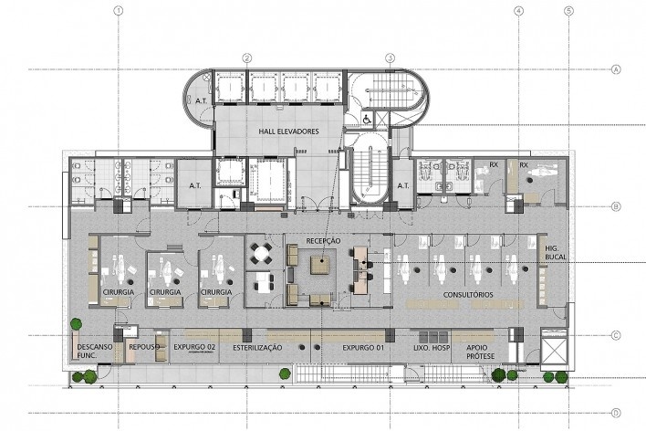 Sesc Avenida Paulista, planta 6º pavimento - clínica odontológica, escritório Königsberger Vannucchi, 2018<br />Imagem divulgação  [Königsberger Vannucchi Arquitetos Associados]