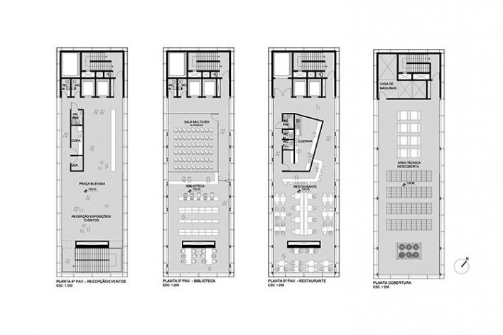 Museu da Diversidade Sexual, plantas 4º, 5º e 6º pavimentos, e cobertura. AUM Arquitetos, 2014<br />Imagem divulgação 