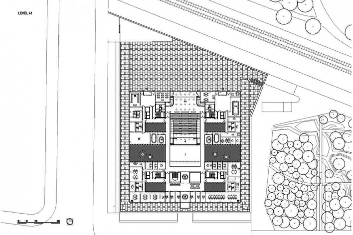 Câmara de Comércio e Artesanato de Hauts-de-France, planta primeiro pavimento, Lille, França, 2019. Escritórios Kaan Architecten e Pranlas-Descours Architect & Associates<br />Imagem divulgação  [Kaan Architecten / Pranlas-Descours Architect & Associates]